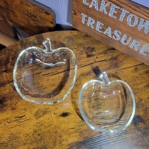 Vintage lot of 2 Clear Glass Apple-Shaped Bowls